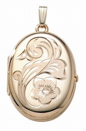 14K Gold Filled Floral Oval 4 Photo Locket - 1 inch x 1-1/4 inch