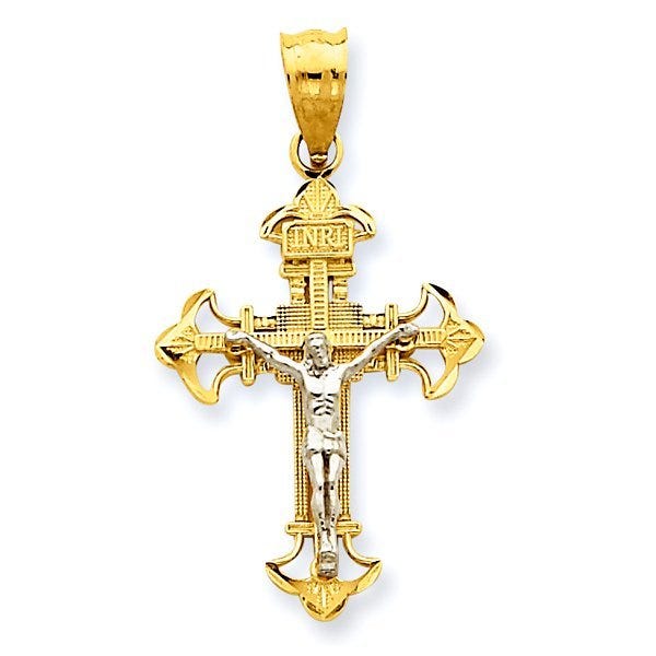 14k Two-tone Gold INRI Crucifix Pendant