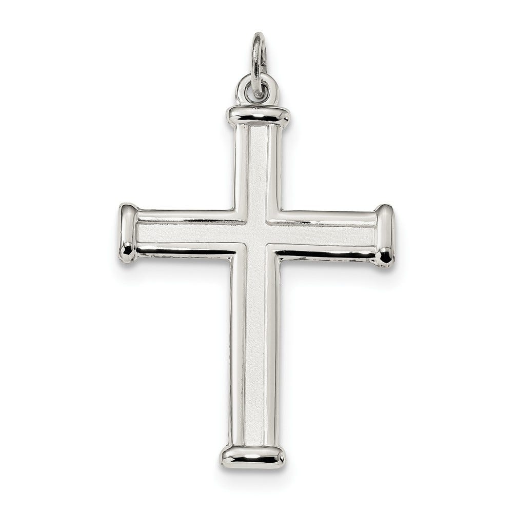 Sterling Silver Polished and Satin Cross Pendant