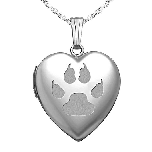 Sterling Silver Cat's Paw Print Heart Photo Locket
