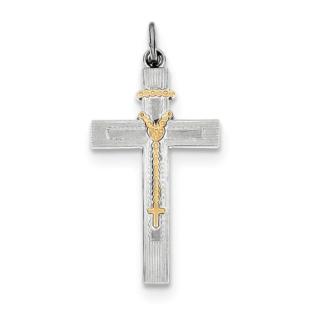 Sterling Silver Rhodium-plated & Vermeil Rosary Cross Pendant