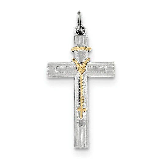 Sterling Silver Rhodium-plated & Vermeil Rosary Cross Pendant