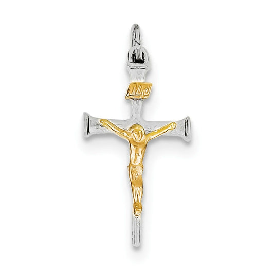 Sterling Silver Rhodium-plated & 18k Gold-plated Crucifix Charm