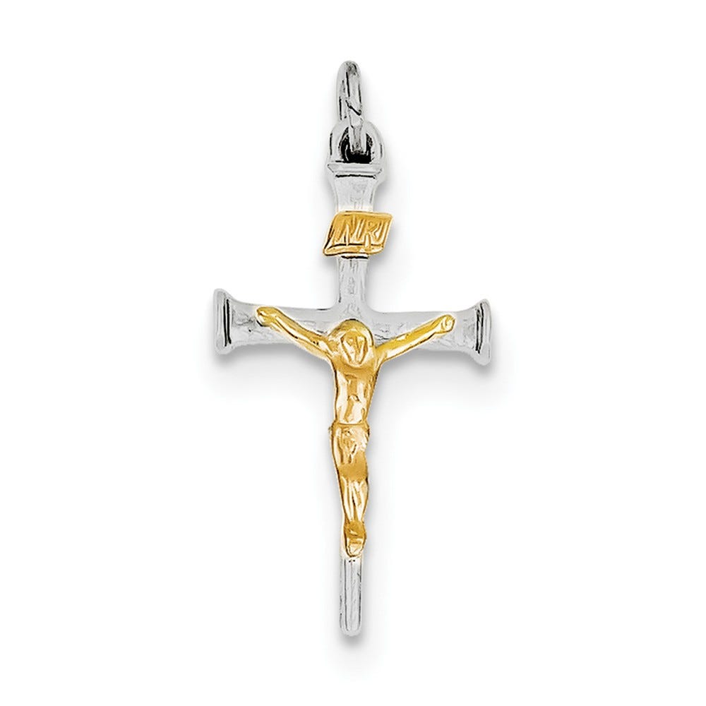 Sterling Silver Rhodium-plated & 18k Gold-plated Crucifix Charm