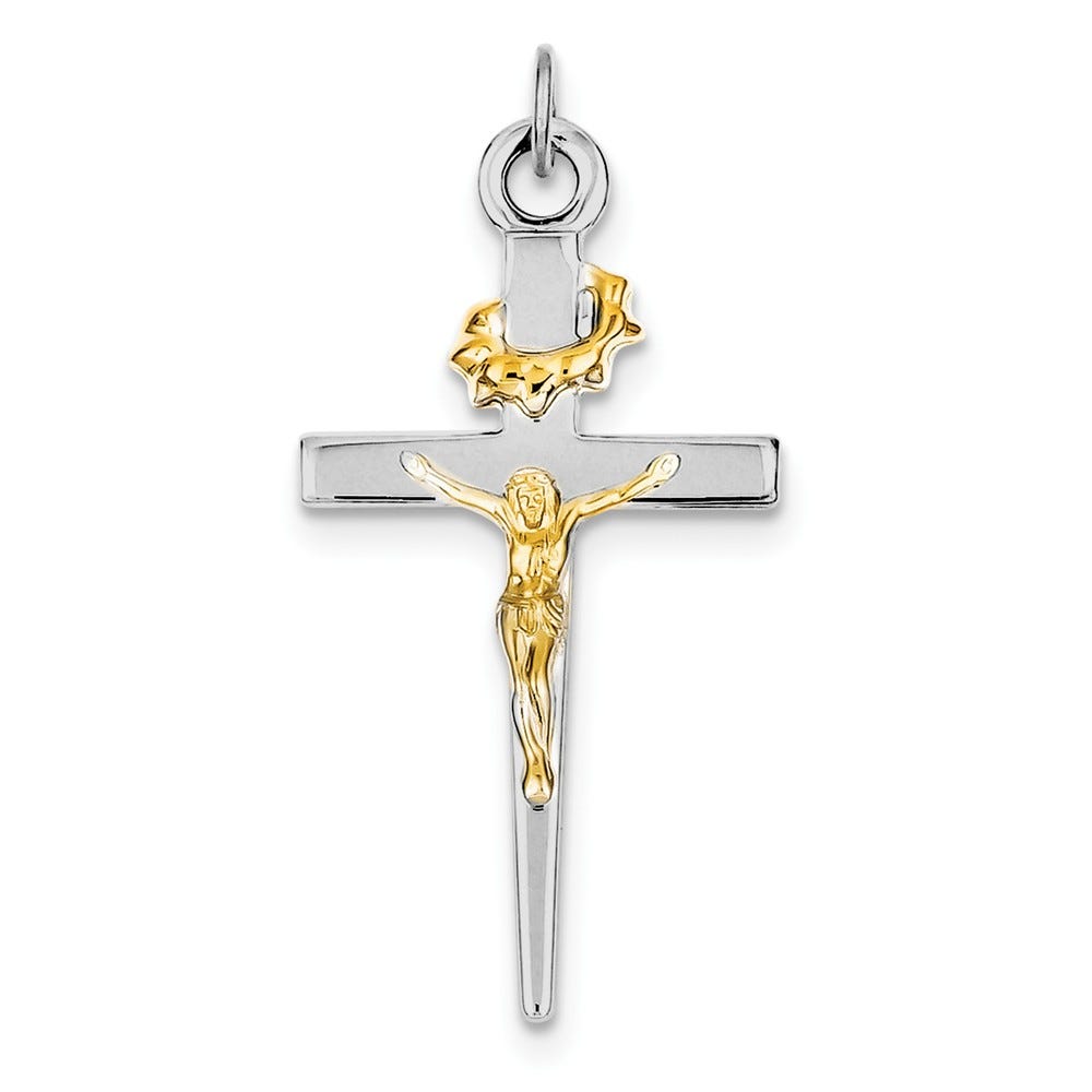 Sterling Silver Rhodium-plated & 18k Gold-plated Crucifix Pendant