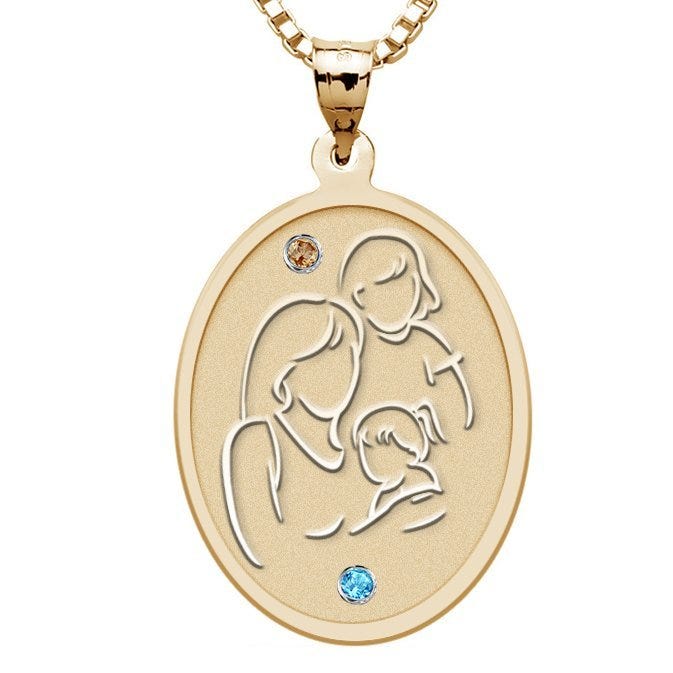 Mother with Two Daughters - Oval Pendant with Birthstones