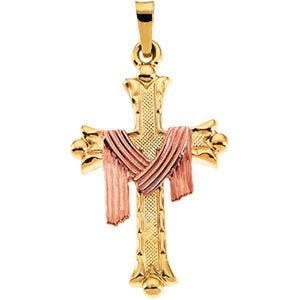 14K YELLOW W/ ROSE GOLD CROSS PENDANT W/ROBE