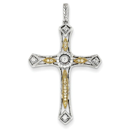 14K Two-tone Diamond Cross Pendant