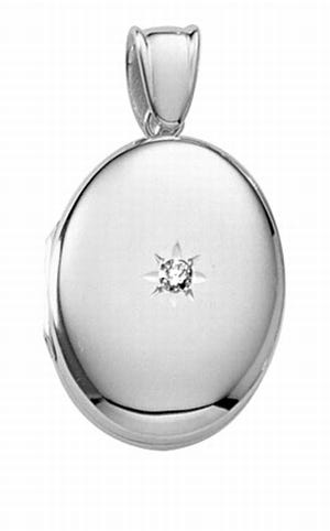 14k White Gold Premium Oval Locket with Diamonds