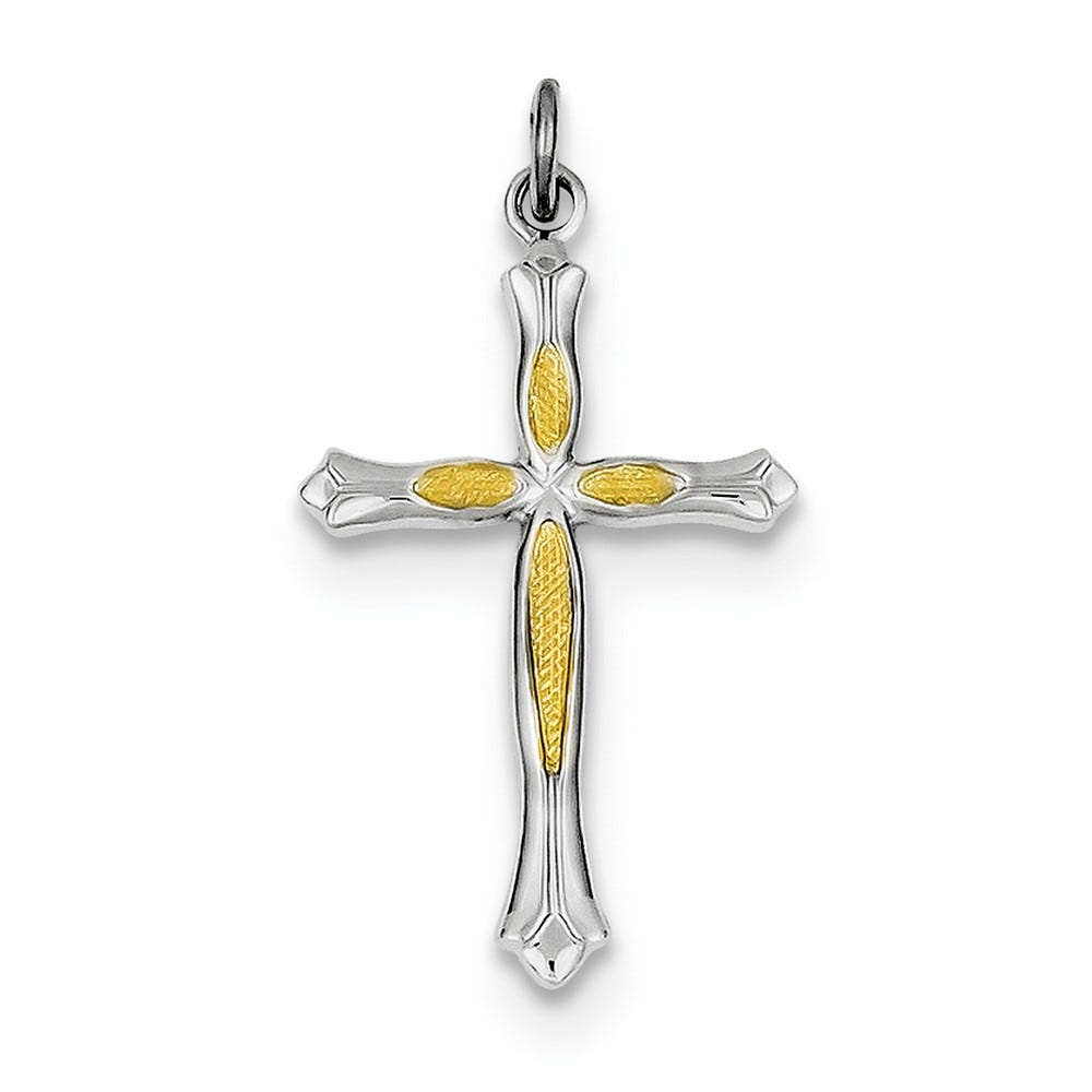 Sterling Silver Rhodium-plated and Vermeil Cross Pendant