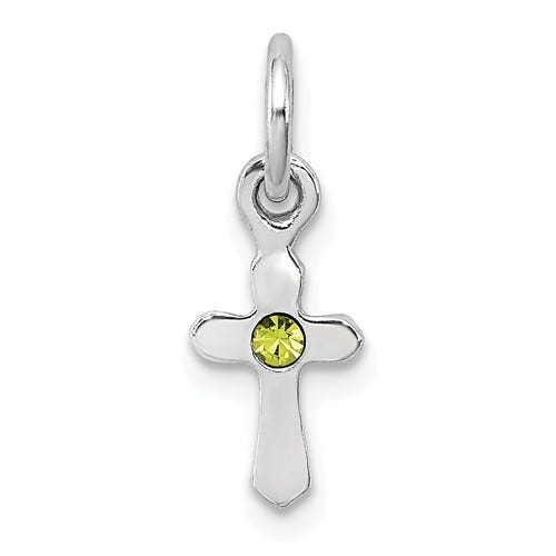Sterling Silver RH Plated Child\'s Preciosca Crystal Aug Cross Pendant