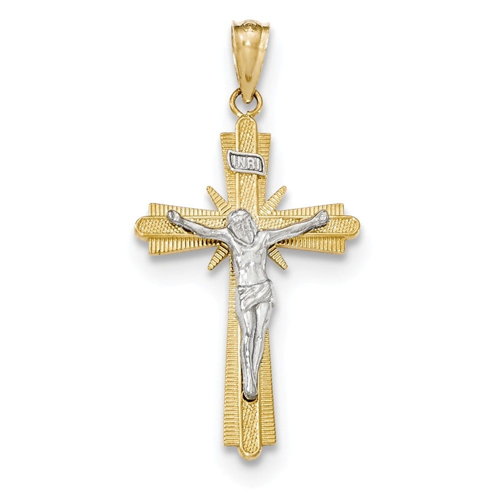 14k Two-tone Gold Polished Crucifix Pendant