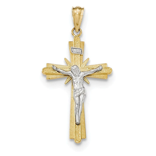 14k Two-tone Gold Polished Crucifix Pendant