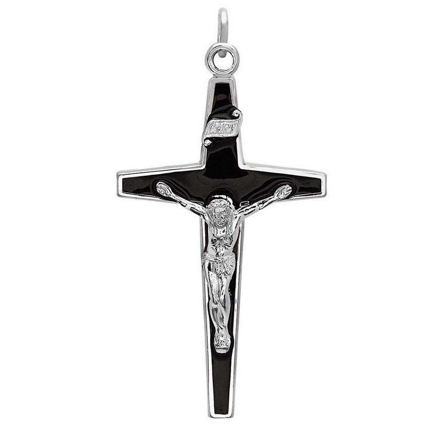 Sterling Silver Crucific w/ Black Enamel Design