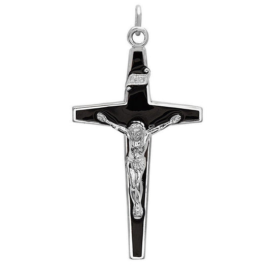 Sterling Silver Crucific w/ Black Enamel Design
