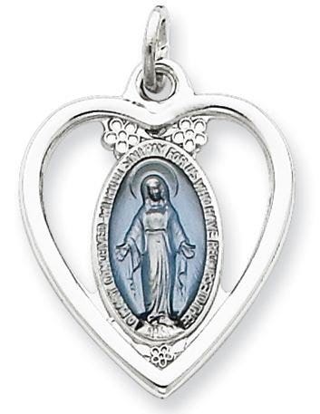 Sterling Silver Heart Shaped Cut-Out Miraculous Religious Medal Pendant w/ Epoxy Resin
