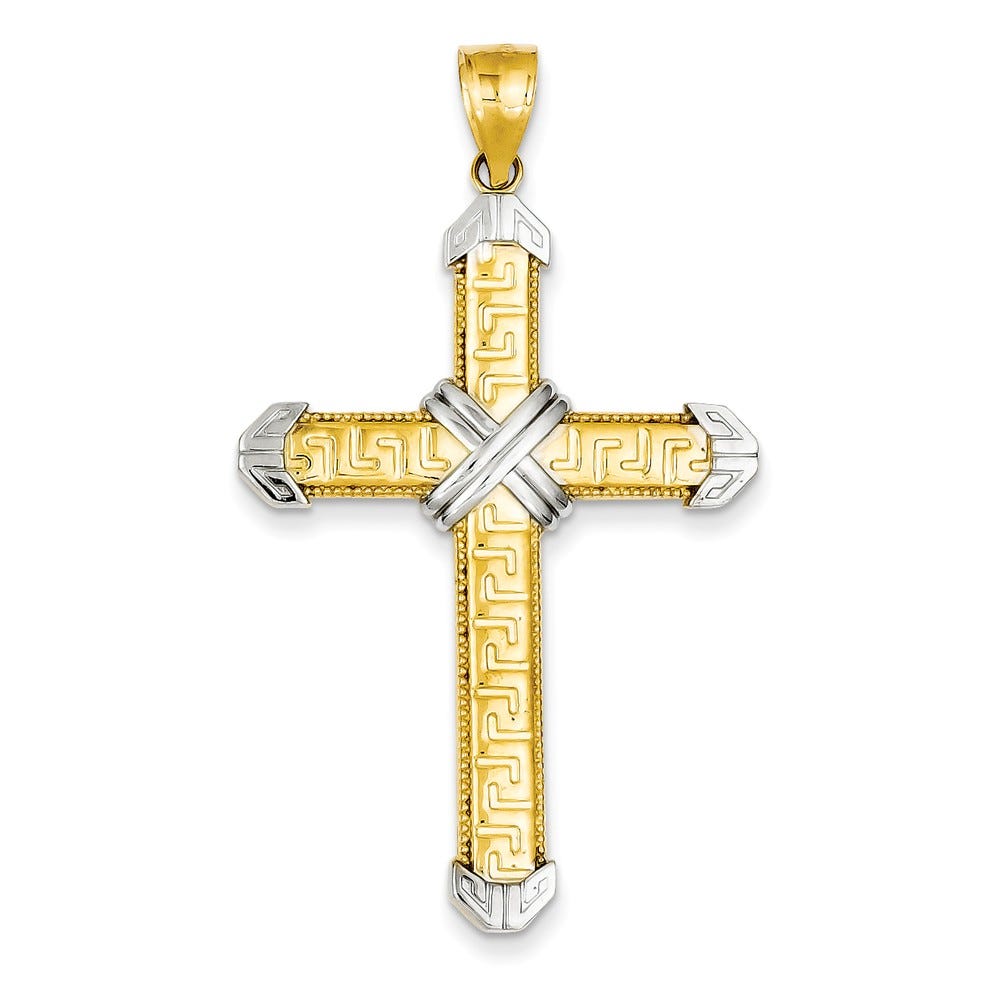 14k and Rhodium Cross Pendant