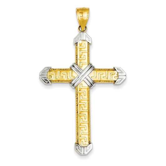 14k and Rhodium Cross Pendant
