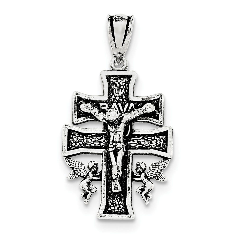 Sterling Silver Antiqued Mini Caravaca Crucifix Pendant