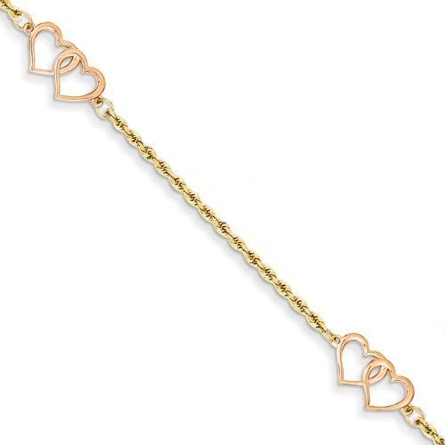 14k Two-tone Double Heart Bracelet