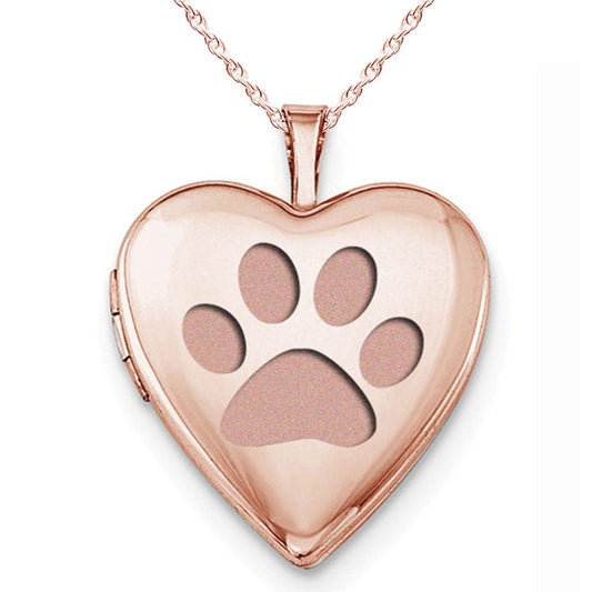 Rose Gold Plated "Dog Paw Print" Heart Photo Locket