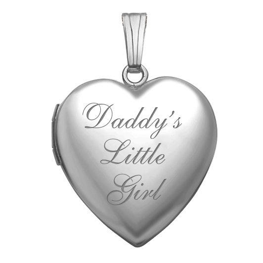 14k White Gold Daddy's Little Girl Heart Photo Locket