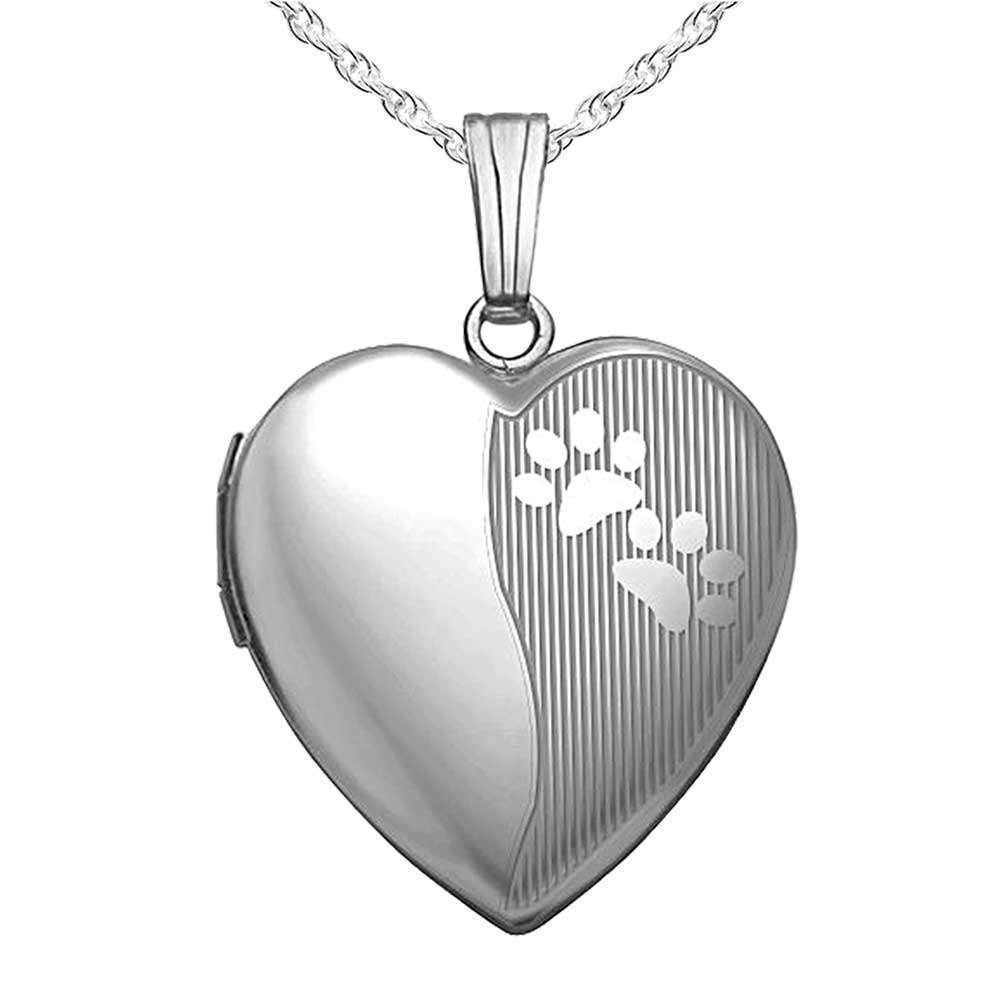 Sterling Silver Paw Prints Heart Photo Locket