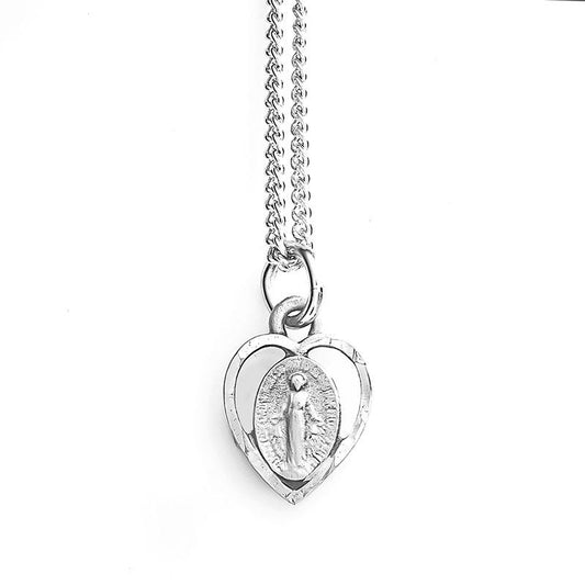 Pewter Petite Heart Cutout Miraculous Medal with 18" Chain