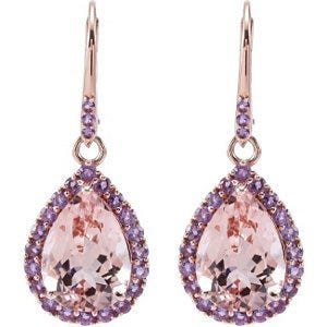Genuine Morganite & Amethyst Lever Back Earrings