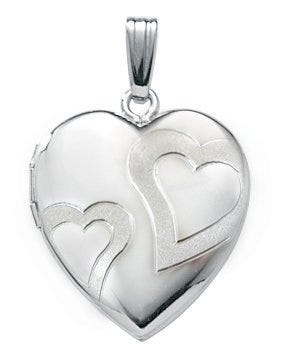 14k White Gold Double Heart Photo Locket