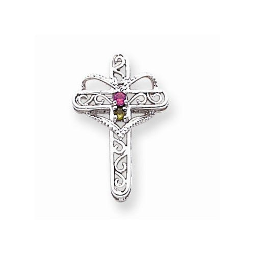 14k White Gold Genuine Mother\'s Cross Pendant