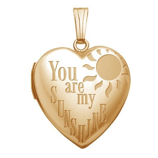 Yellow Gold You Are My Sunshine Heart Photo Locket