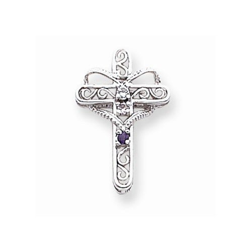 14k White Gold Genuine Mother\'s Cross Pendant