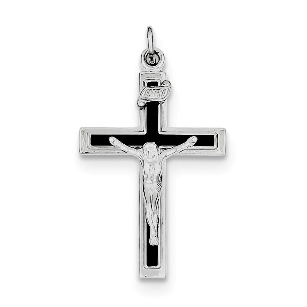 Sterling Silver Rhodium-plated Enameled Crucifix Pendant