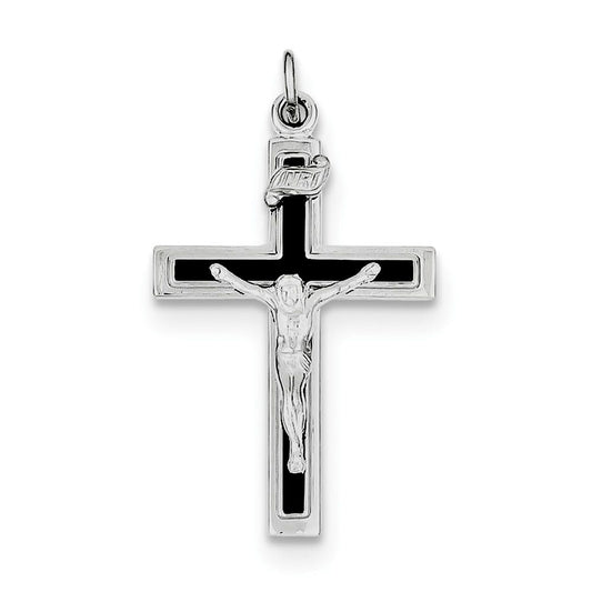 Sterling Silver Rhodium-plated Enameled Crucifix Pendant