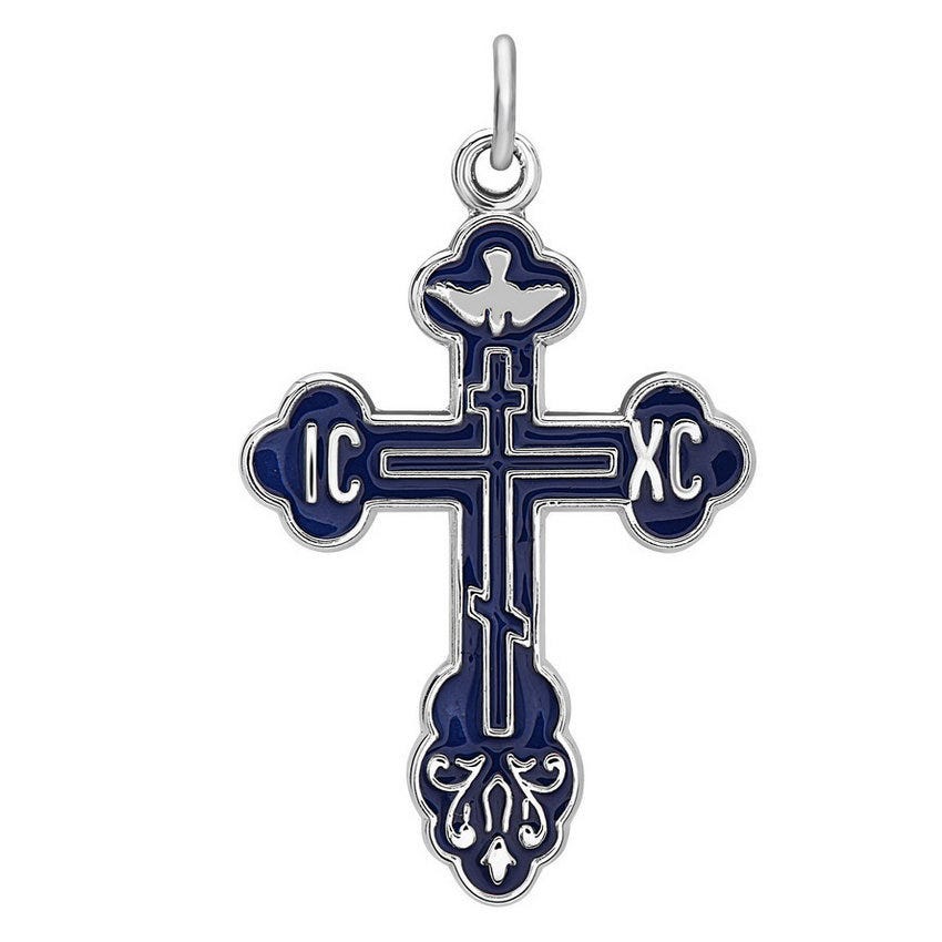Sterling Silver Cross w/ Blue Enamel Design