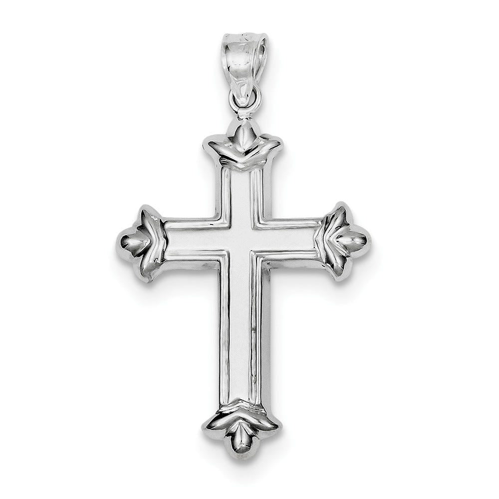 Sterling Silver Rhodium-plated Fleur-de-lis Cross Pendant