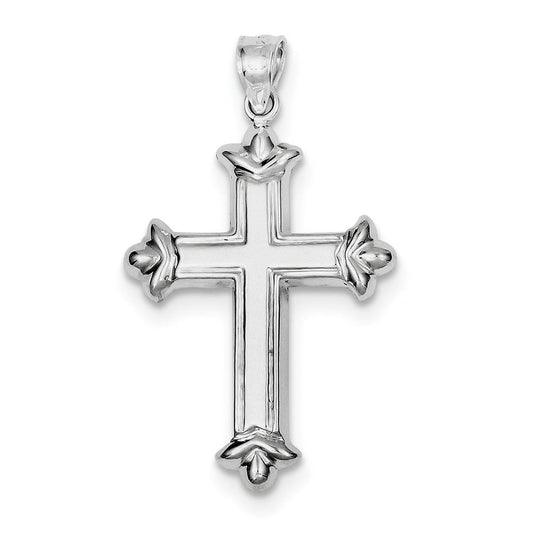 Sterling Silver Rhodium-plated Fleur-de-lis Cross Pendant