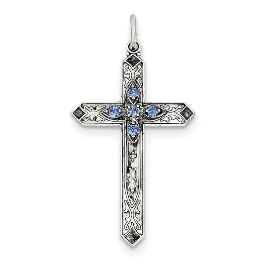 Sterling Silver September Birthstone Cross Pendant