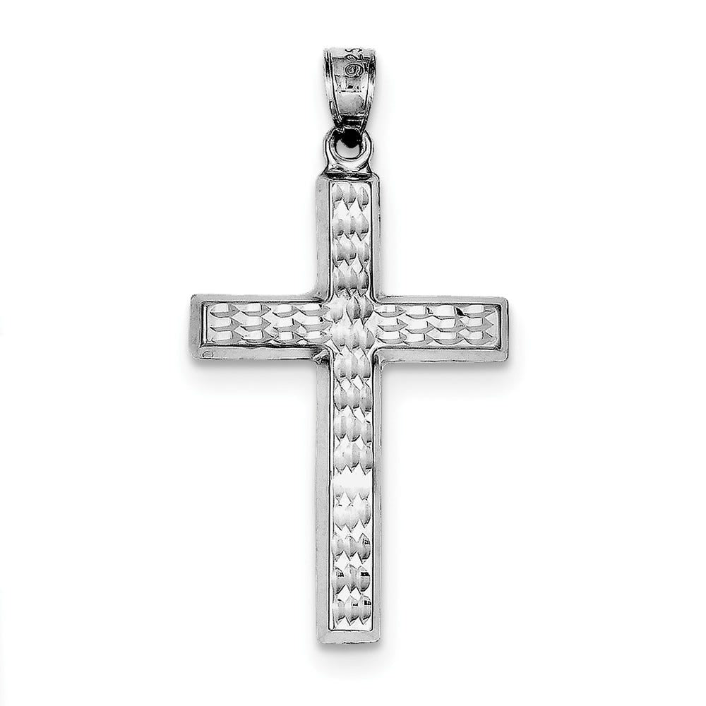 Sterling Silver Rhodium-plated Diamond Cut Cross Pendant