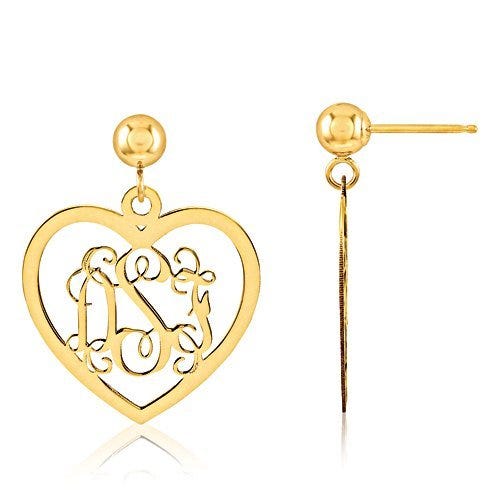 Heart Shaped Monogram Vine Script Post Dangle Earrings