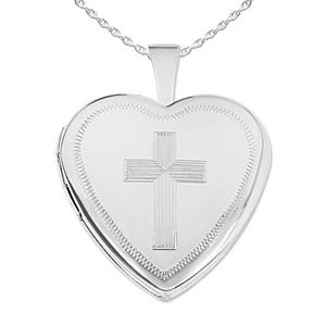 Sterling Silver Cross Heart Photo Locket