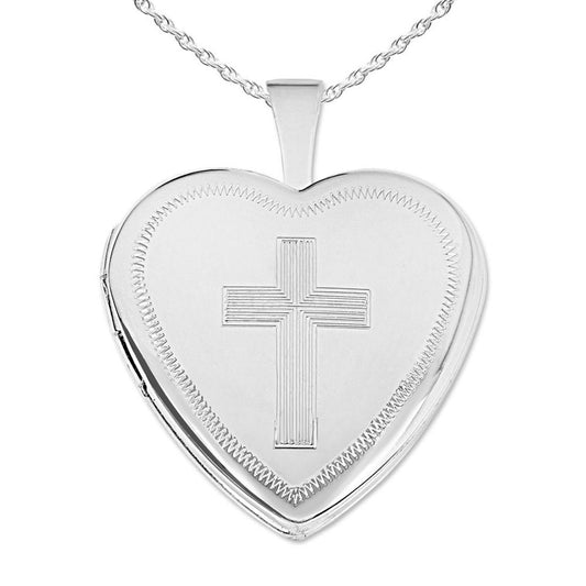 Sterling Silver Cross Heart Photo Locket