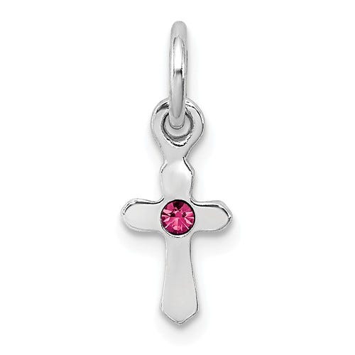 Sterling Silver RH Plated Child\'s Preciosca Crystal Oct Cross Pendant