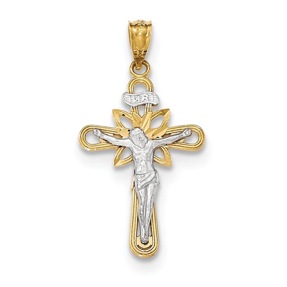 14k Y/W Gold W/Rhodium Small Passion Crucifix Pendant