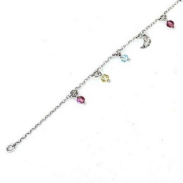 Sterling Silver Adjustable Anklet / Ankle Bracelet Multi-Color Beads