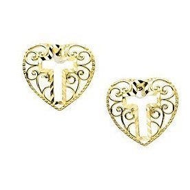 14K Yellow Gold Cross Earrings