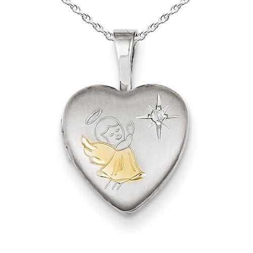 Sterling Silver Gold-plated & Diamond Angel Heart Photo Locket