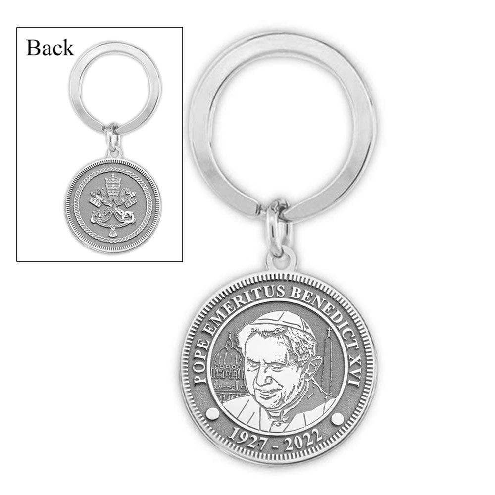 Pope Emeritus Benedict XVI Memorial Commemorative Double-Sided Religous Embossed Keychain