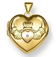 Solid 14K Claddagh Yellow Gold Heart Locket